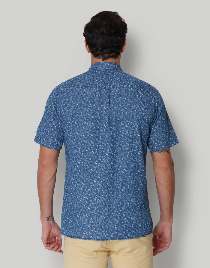 Blue Printed Short Sleeves Shirt