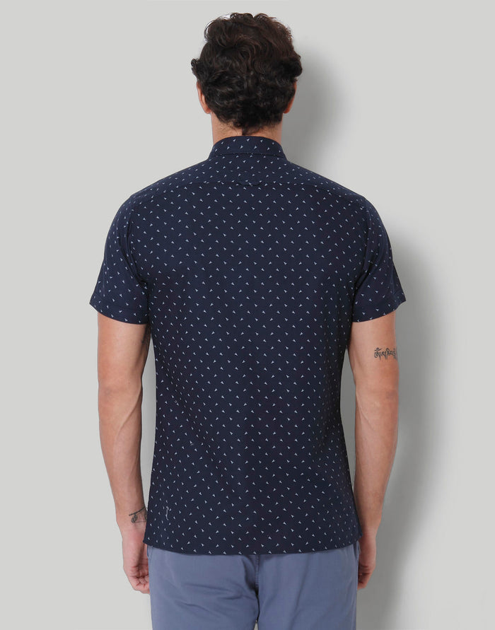 Blue Printed Short Sleeves Shirt