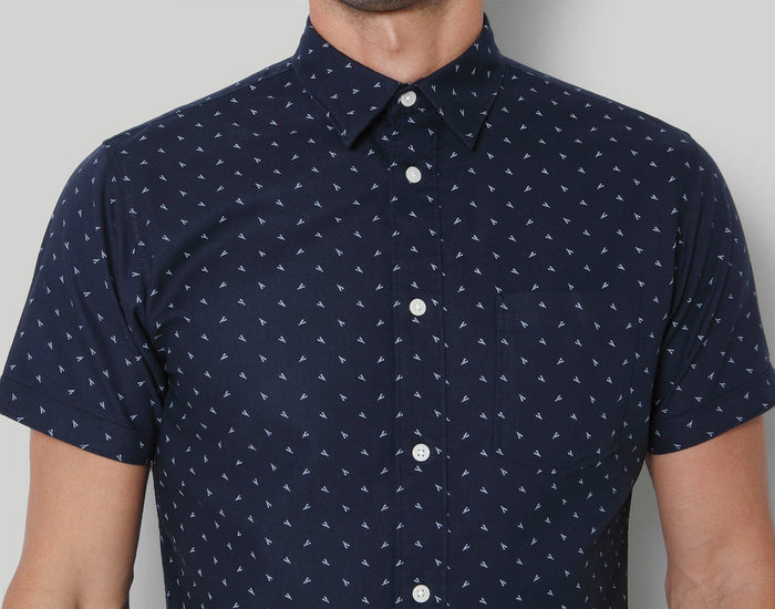 Blue Printed Short Sleeves Shirt
