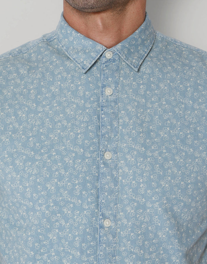 Blue Printed Short Sleeves Shirt