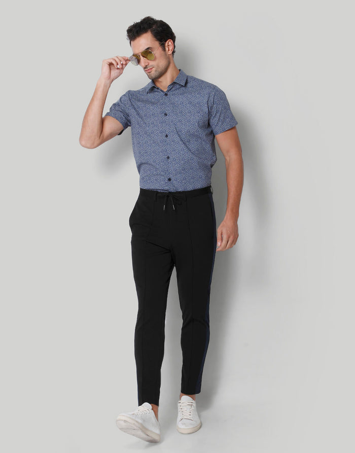 Blue Printed Short Sleeves Shirt