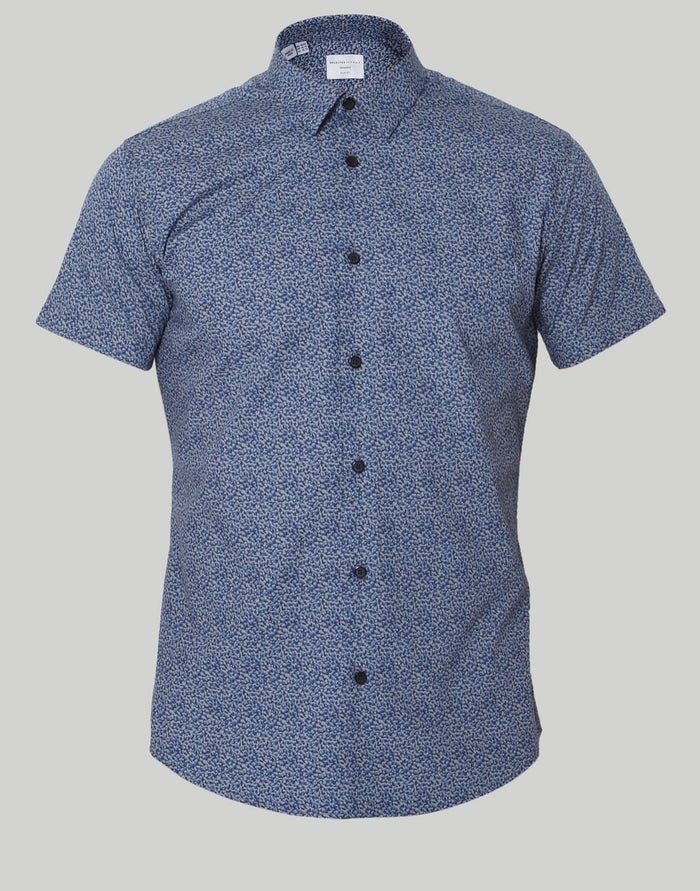 Blue Printed Short Sleeves Shirt