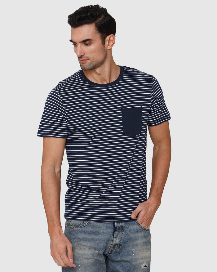 Blue Striped Crew Neck T-Shirt