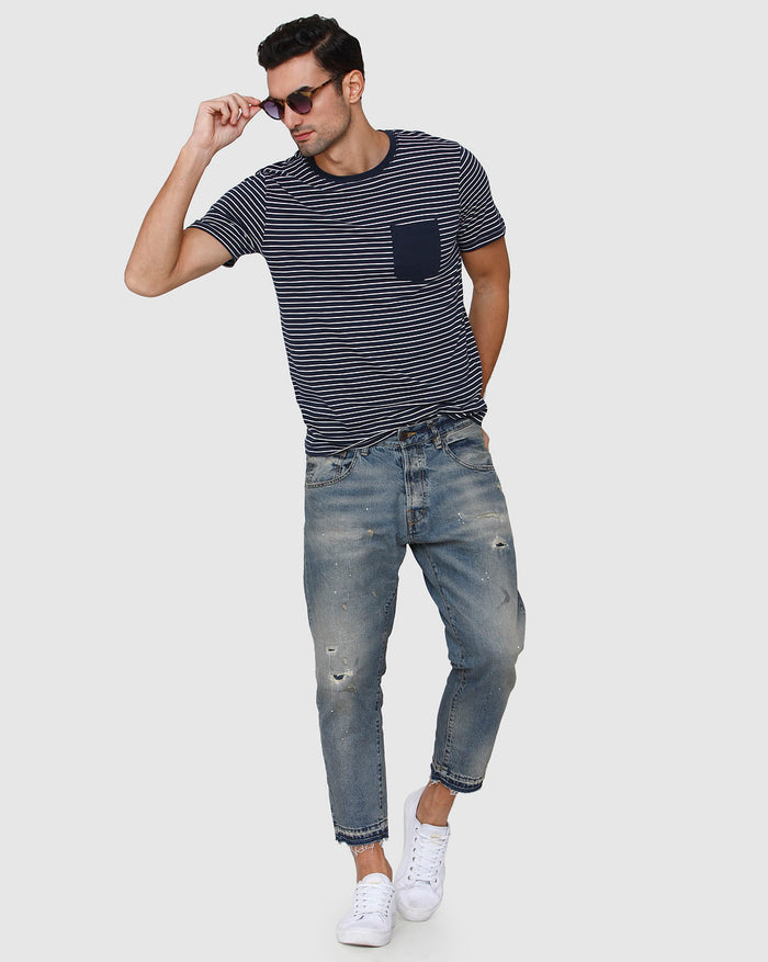 Blue Striped Crew Neck T-Shirt
