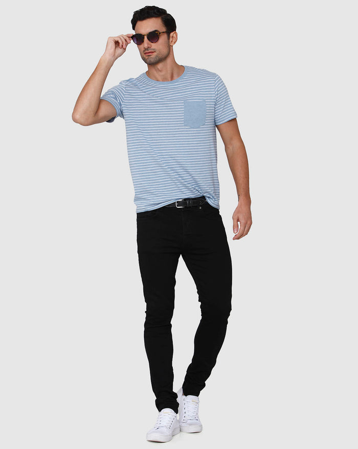 Blue Striped Crew Neck T-Shirt
