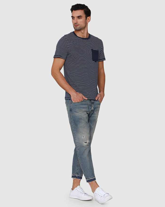 Blue Striped Crew Neck T-Shirt