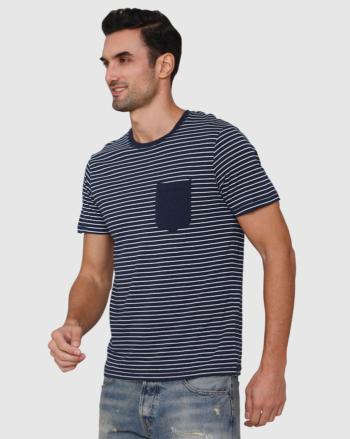 Blue Striped Crew Neck T-Shirt
