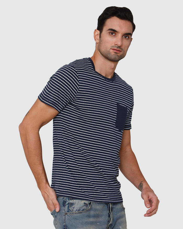 Blue Striped Crew Neck T-Shirt