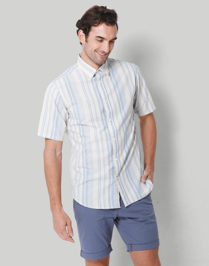 Blue Striped Short Sleeves Shirt