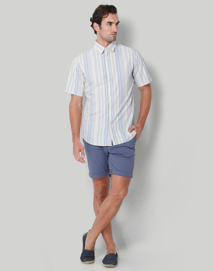 Blue Striped Short Sleeves Shirt