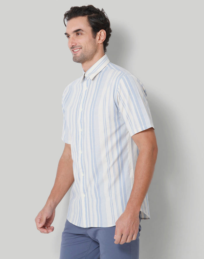 Blue Striped Short Sleeves Shirt