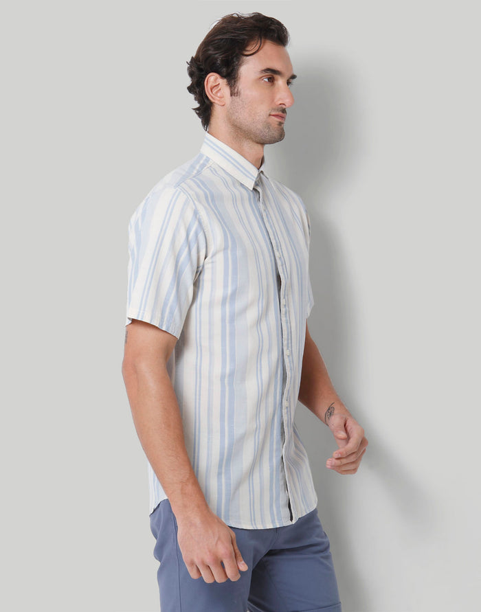 Blue Striped Short Sleeves Shirt