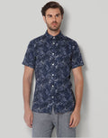Blue Tropical Print Short Sleeves Shirt