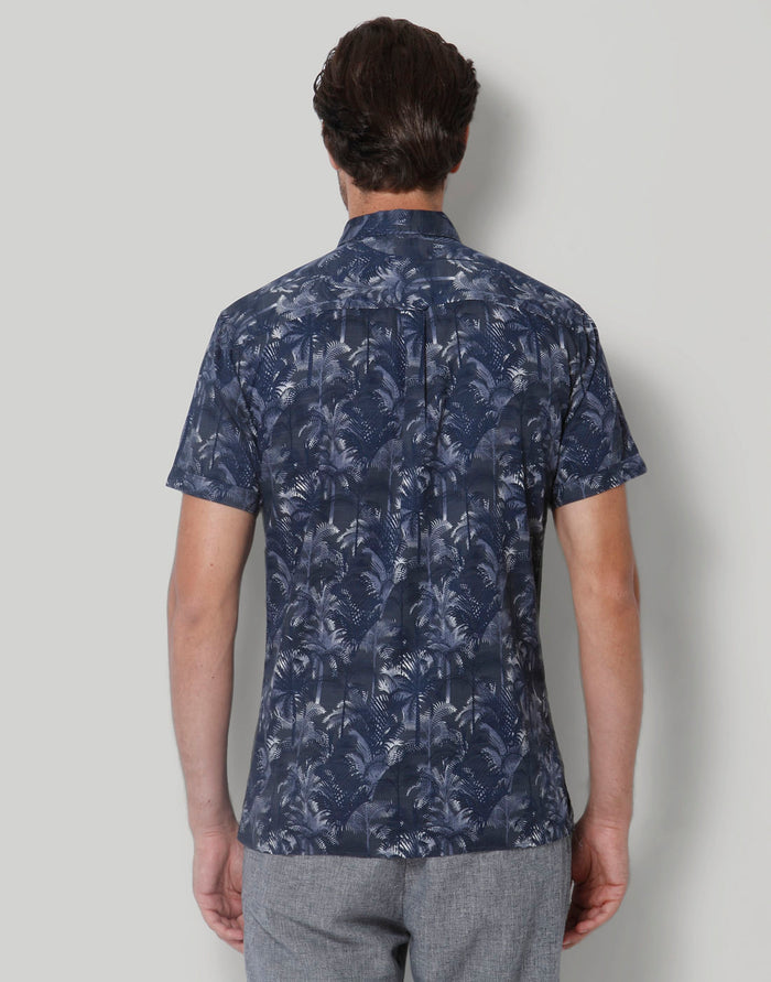 Blue Tropical Print Short Sleeves Shirt