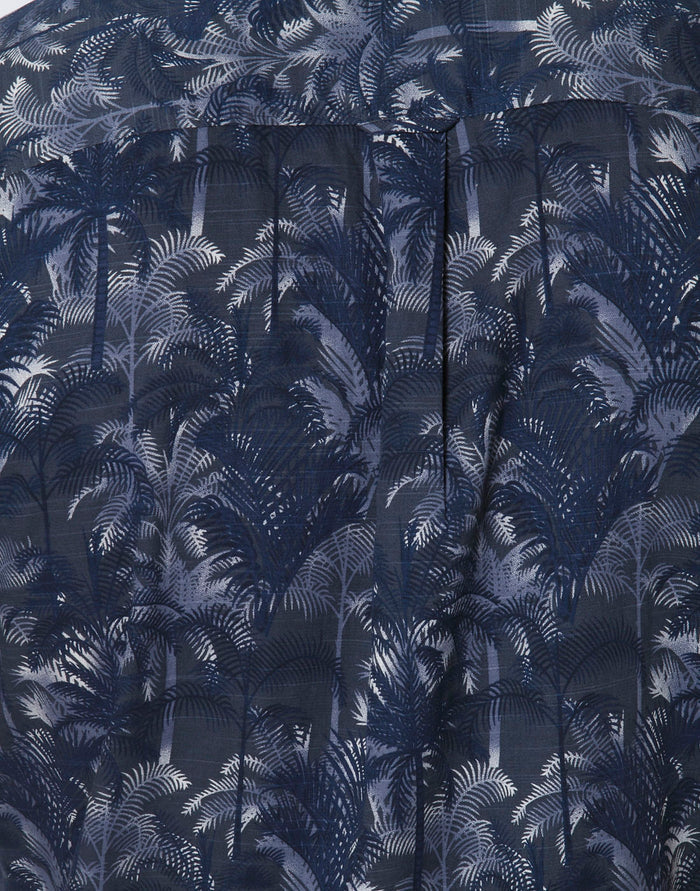 Blue Tropical Print Short Sleeves Shirt