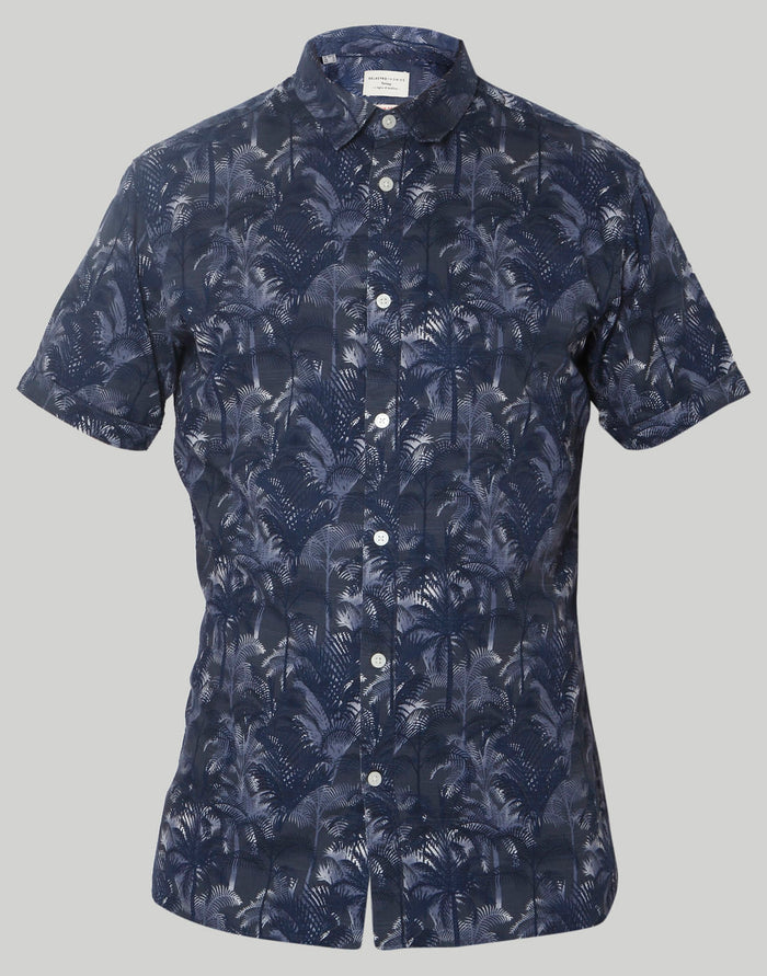 Blue Tropical Print Short Sleeves Shirt