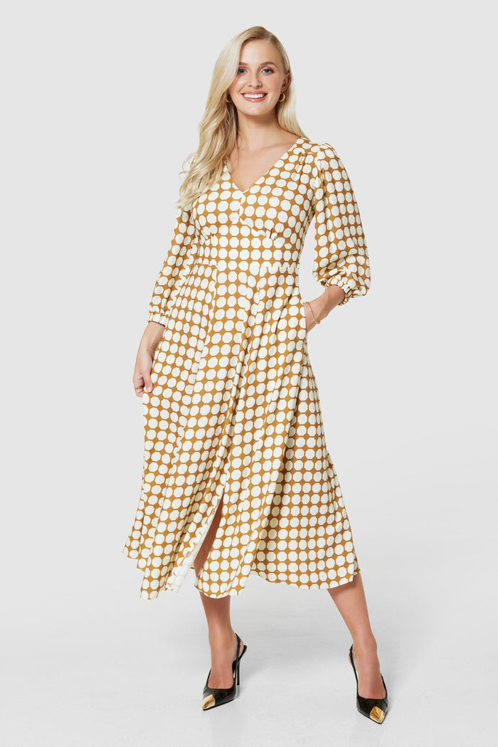 Bonnie Full Skirt Wrap Dress (Brown)