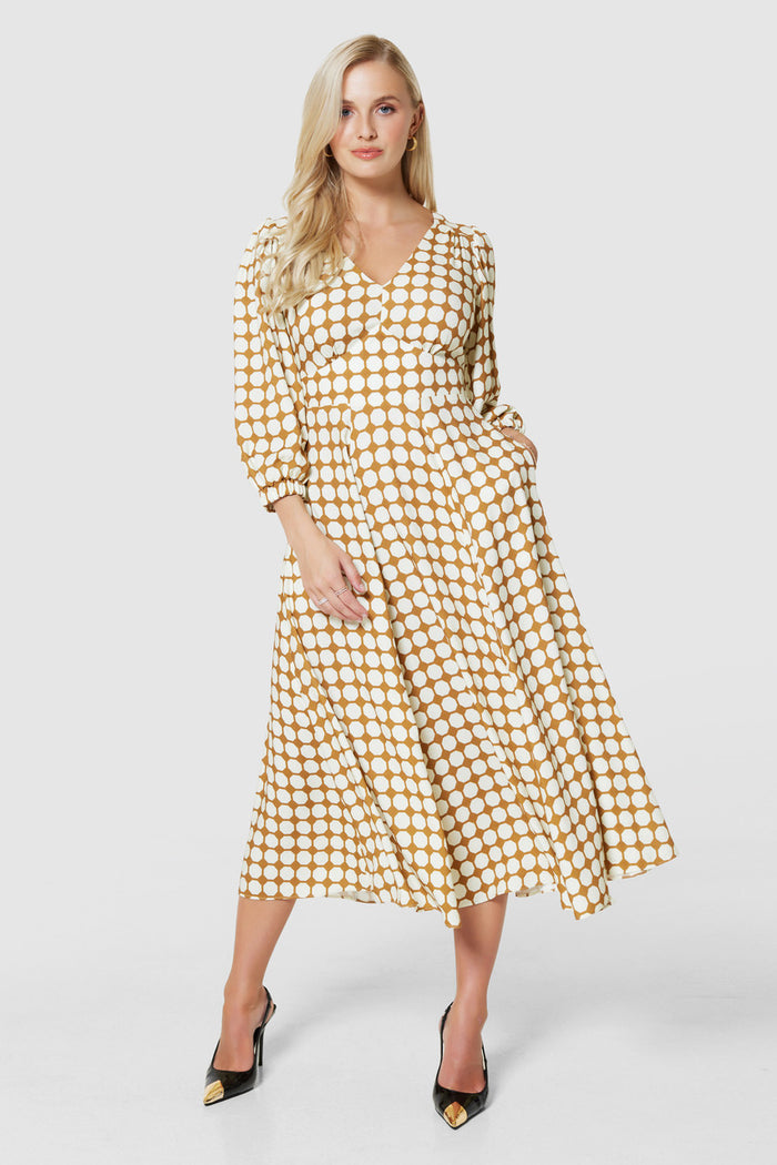 Bonnie Full Skirt Wrap Dress (Brown)