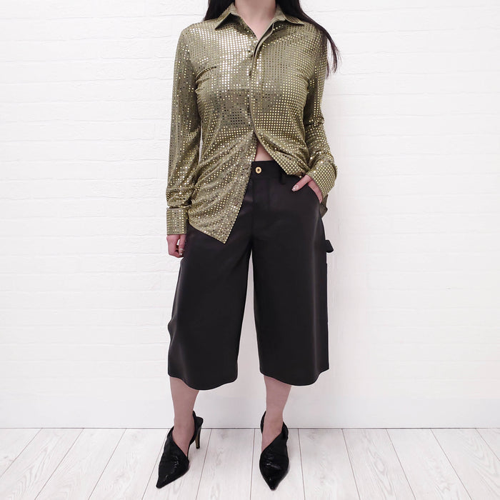 BOTTEGA VENETA GREEN SATIN SEQUIN BLOUSE - SIZE 38