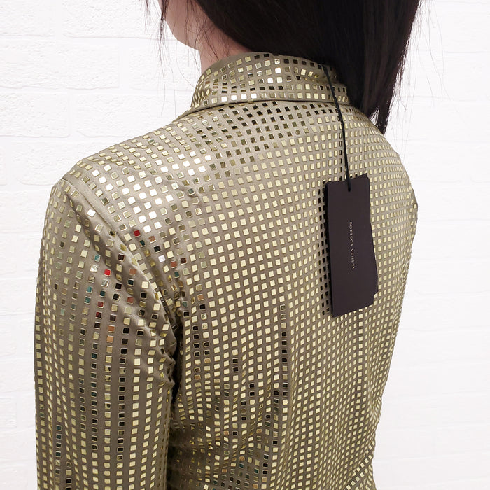 BOTTEGA VENETA GREEN SATIN SEQUIN BLOUSE - SIZE 38