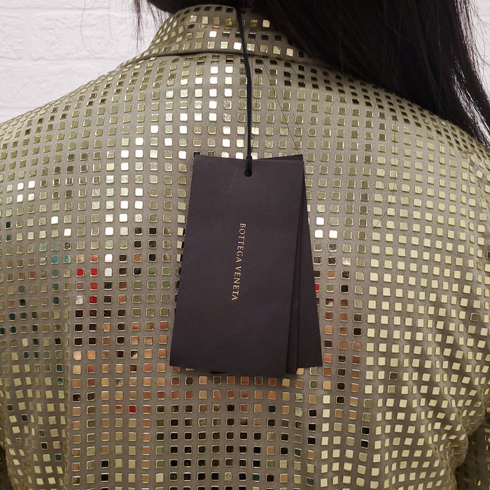 BOTTEGA VENETA GREEN SATIN SEQUIN BLOUSE - SIZE 38