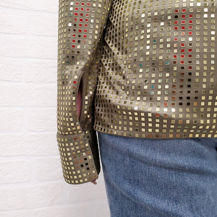 BOTTEGA VENETA GREEN SATIN SEQUIN BLOUSE - SIZE 38