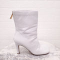 BOTTEGA VENETA WHITE LEATHER SQUARE TOE BOOTIES WITH ZIPPER DETAIL - SIZE 40