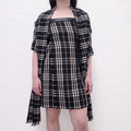 BURBERRY BLACK AND CREAM TARTAN STRAPLESS DRESS WITH MATCHING SHAWL - SIZE 8