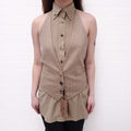 BURBERRY COTTON AND SILK SLEEVELESS BLOUSE WITH CRYSTAL VEST - SIZE 2