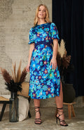 Cadie Floral Tea Dress (Blue)