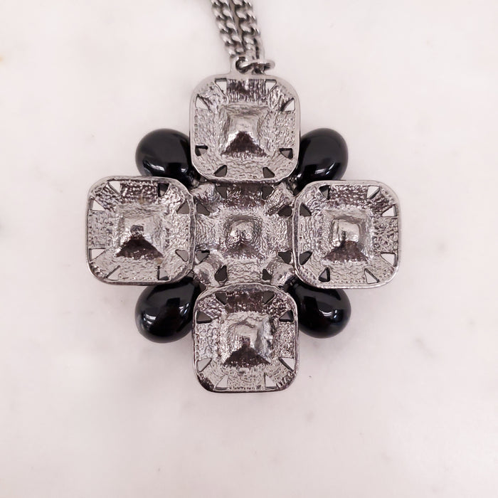 CHANEL BLACK CRYSTAL CROSS WITH LOGO