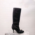 CHANEL BLACK KNEE HIGH BOOTS WITH CHAIN DETAIL - SIZE 39
