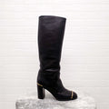 CHANEL BLACK LEATHER CALF BOOTS WITH CAP TOE - SIZE 41