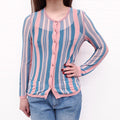 CHANEL BLUE AND PINK STRIPE CARDIGAN - SIZE 36