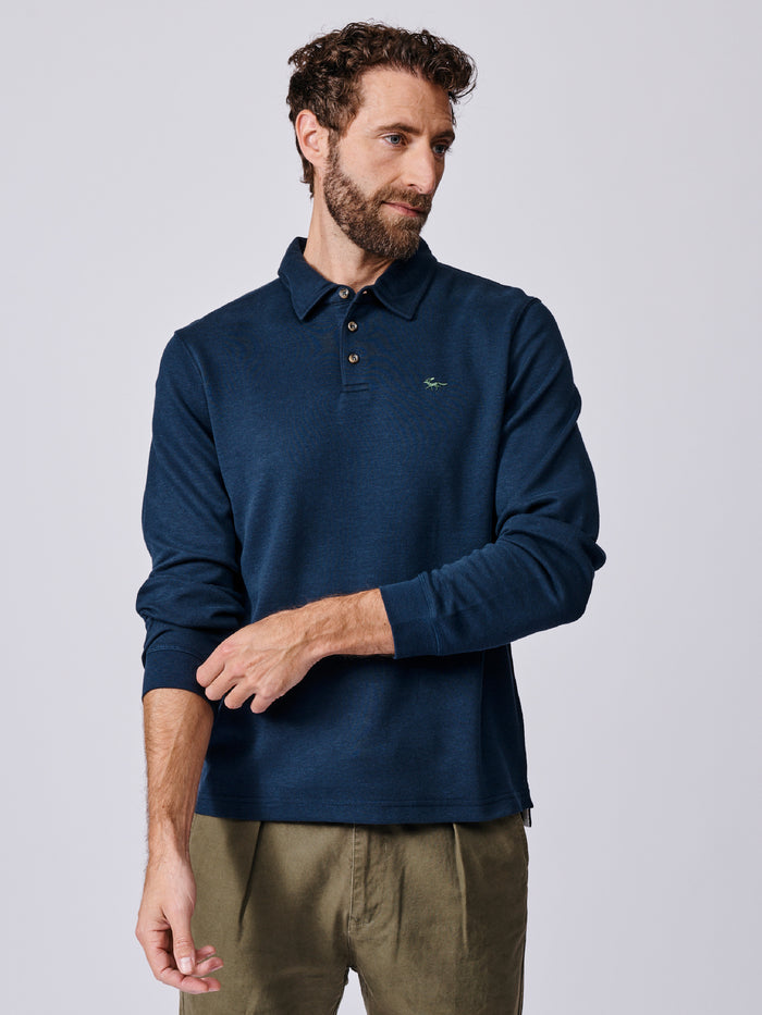 Aubin Navy Chelwood Interlock Long Sleeve Polo | Long sleeve Polo