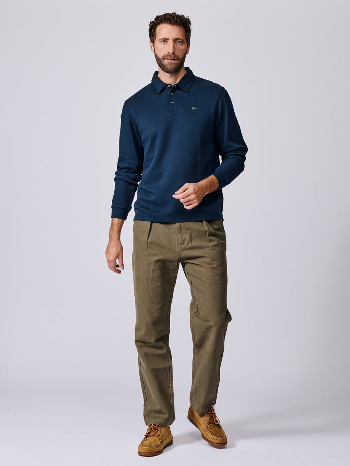 Aubin Navy Chelwood Interlock Long Sleeve Polo | Long sleeve Polo