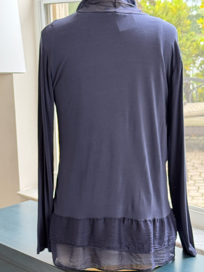 Long navy cardigan back view