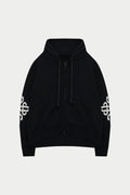 CHUNKY KNIT EMBLEM ZIP THROUGH HOODIE - BLACK