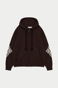 CHUNKY KNIT EMBLEM ZIP THROUGH HOODIE - CHOCOLATE