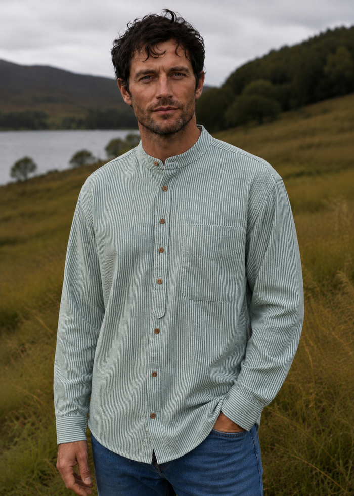 Civilian Grandfather Shirt | Green Stripes