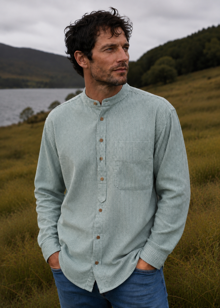 Civilian Grandfather Shirt | Green Stripes