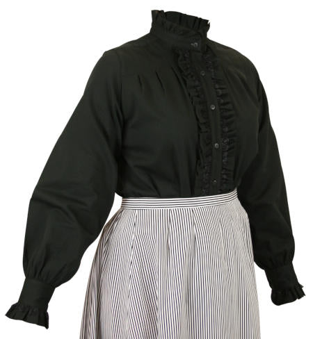 Claudette Ruffle Front Blouse - Black