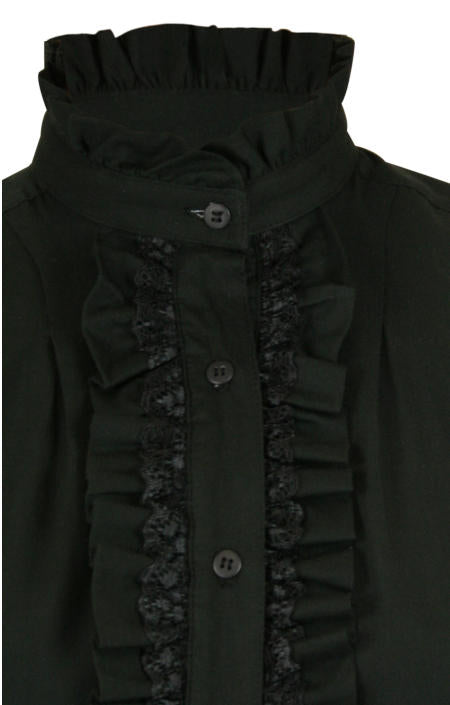 Claudette Ruffle Front Blouse - Black
