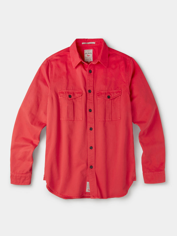 Aubin Washed Red Cole Twill Overshirt | Overshirt