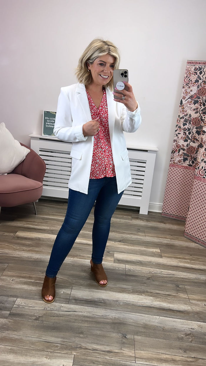 Connie Blouse - Red, Rainbow Daisies