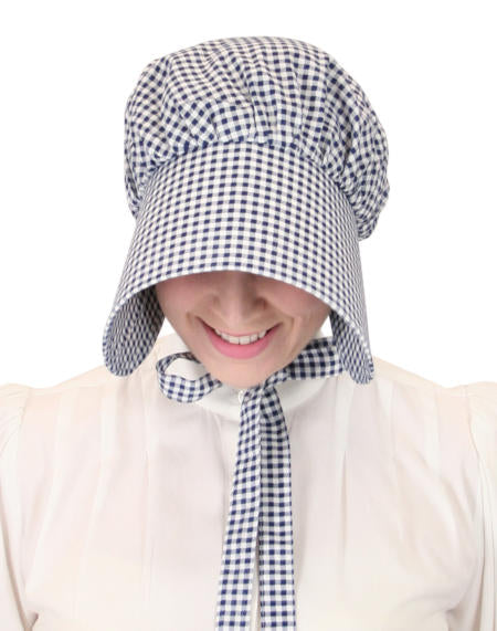 Cotton Bonnet - Navy Check