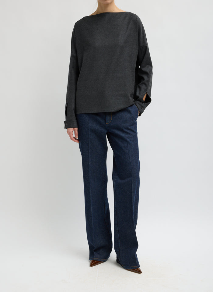 COZY FLANNEL BOATNECK DOLMAN SLEEVE TOP