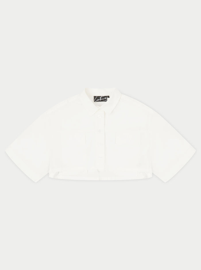 CROPPED POPLIN POCKET DETAIL SHIRT - WHITE