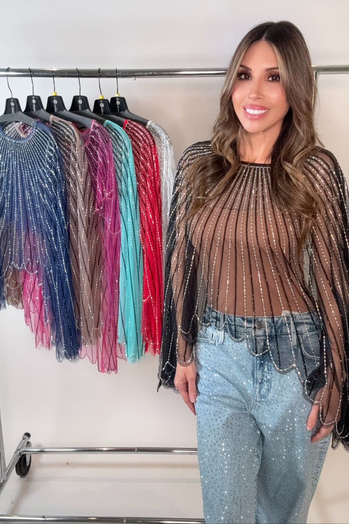Style the Crystal Rhinestone Embellished Top exclusively at Born To Glam