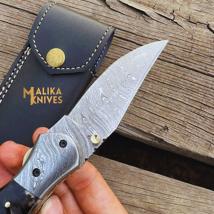 Custom Handmade Folding Knife - Exquisite Craftsmanship with Ram Horn Handle - RFE Marketing Ventures